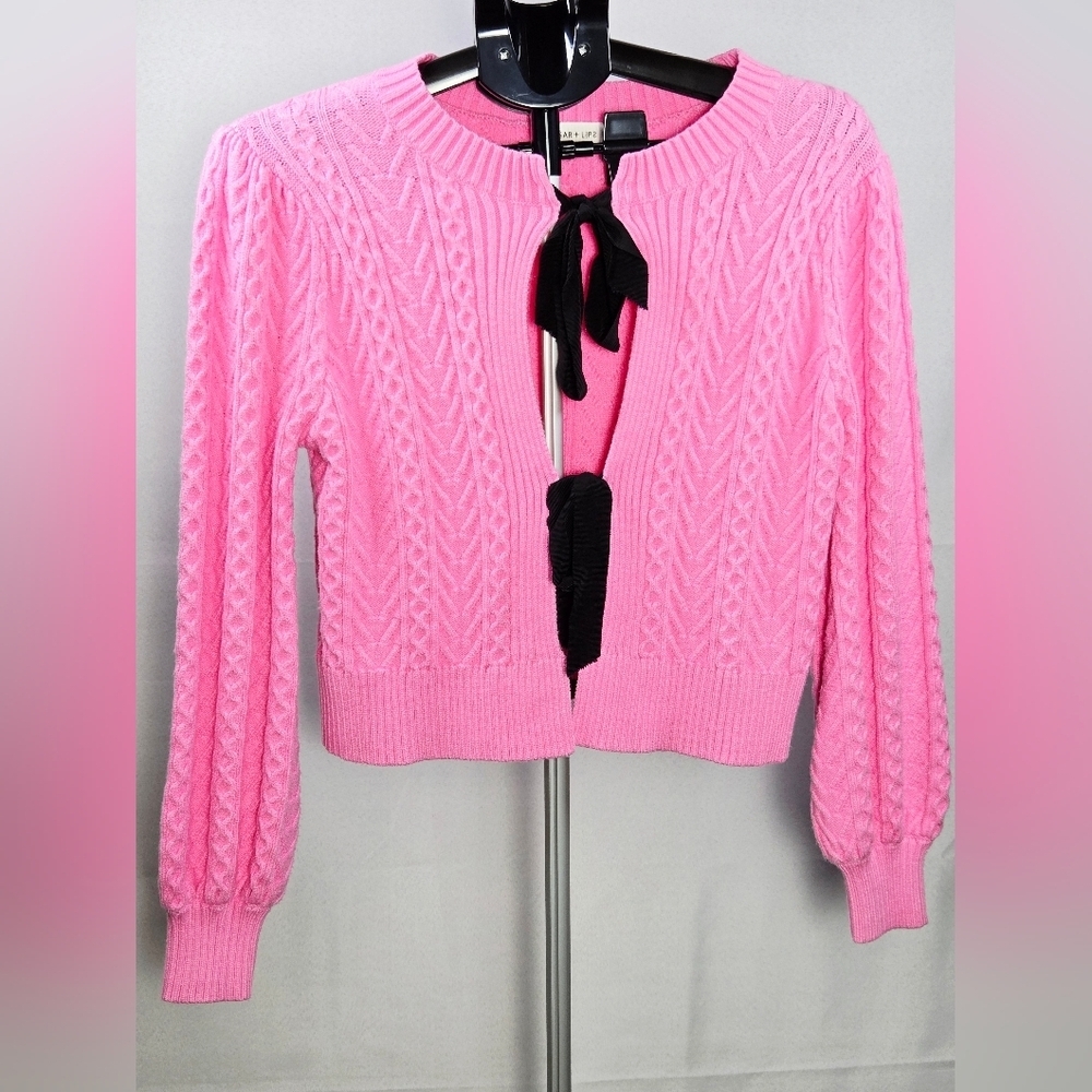 Sugar Lips Whimsigoth Balletcore Tie Front Cable Knit Cardigan, XS
